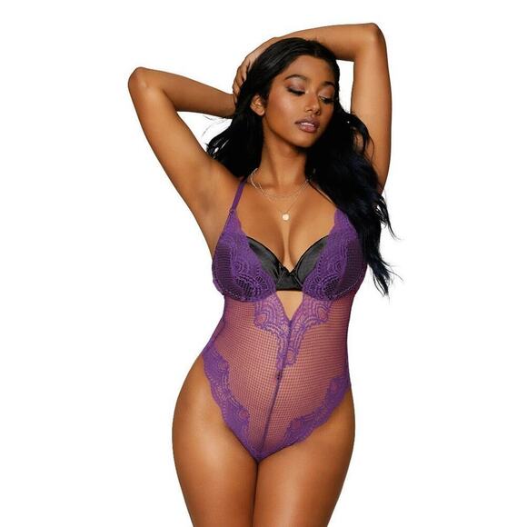 🦋B2G1🦋DREAMGIRL Sexy Fishnet Stretch Lace Teddy With Thong Back & Keyhole Detail - Picture 1 of 6